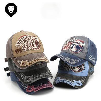 New Embroidered Shark Denim Cap Made Old Washed Trendy Men's Personalized Baseball Cap Women's Sunshade Sunscreen Cap