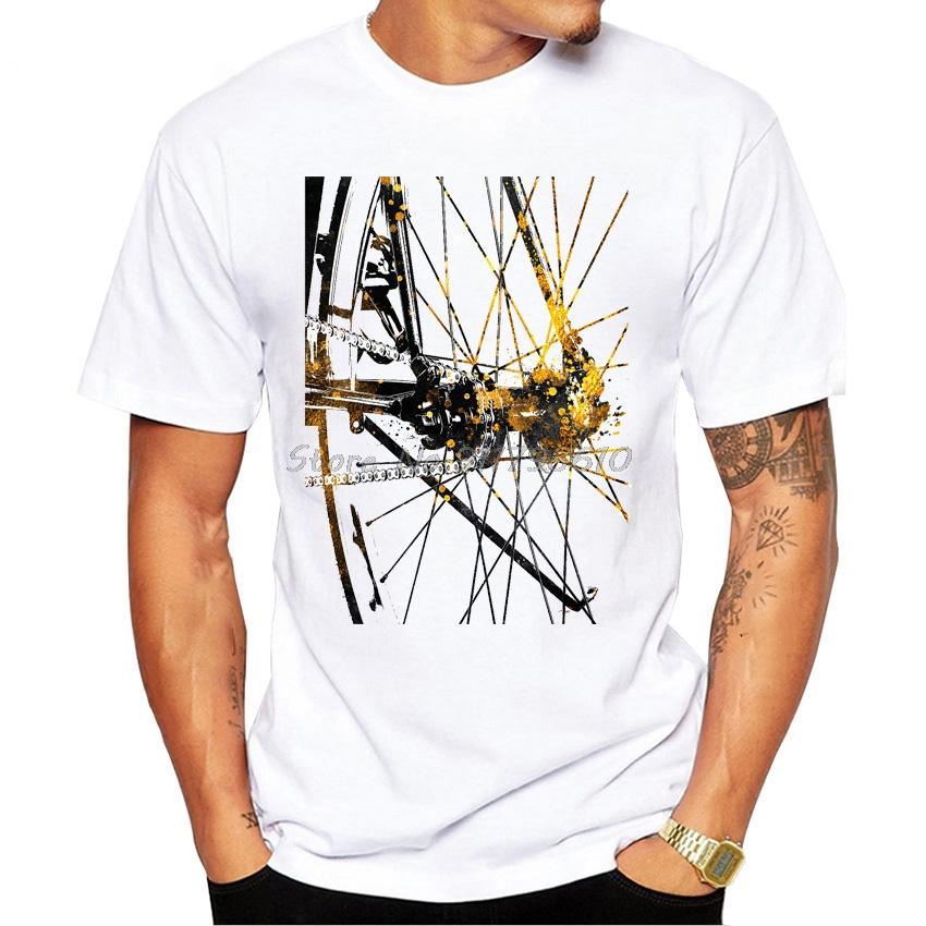 Bicycles Design Cyclist Portrait Tattoo Bikes Print T-Shirt Summer Men Short Sleeve Vintage Hip Hop Boy Tops White Casual Tees