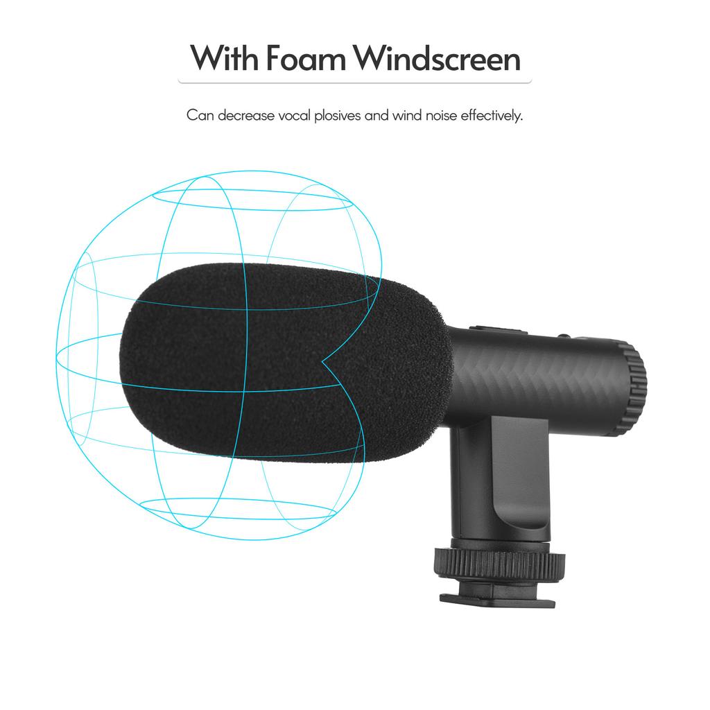 Portable Stereo Microphone Video Recording Mic 3.5mm TRS Plug Built in Rechargeable Battery for DSLR Cameras Camcorder