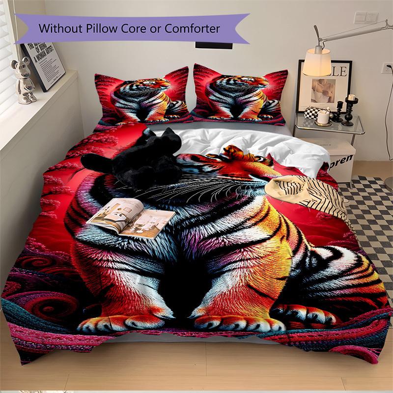 3pcs Tiger Print Duvet Cover Set - Includes 1 Duvet Cover and 2 Pillowcases, No Quilt Core, All-Season Home Decor yy251111080