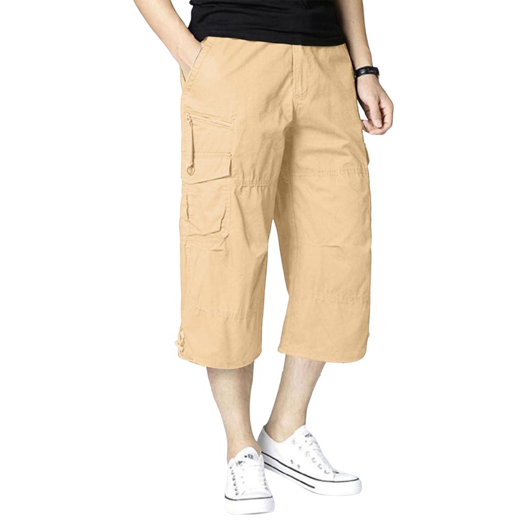 Men's Plus Size Loose Fit Cargo 7/8 Length Pants, Sports Casual Trousers