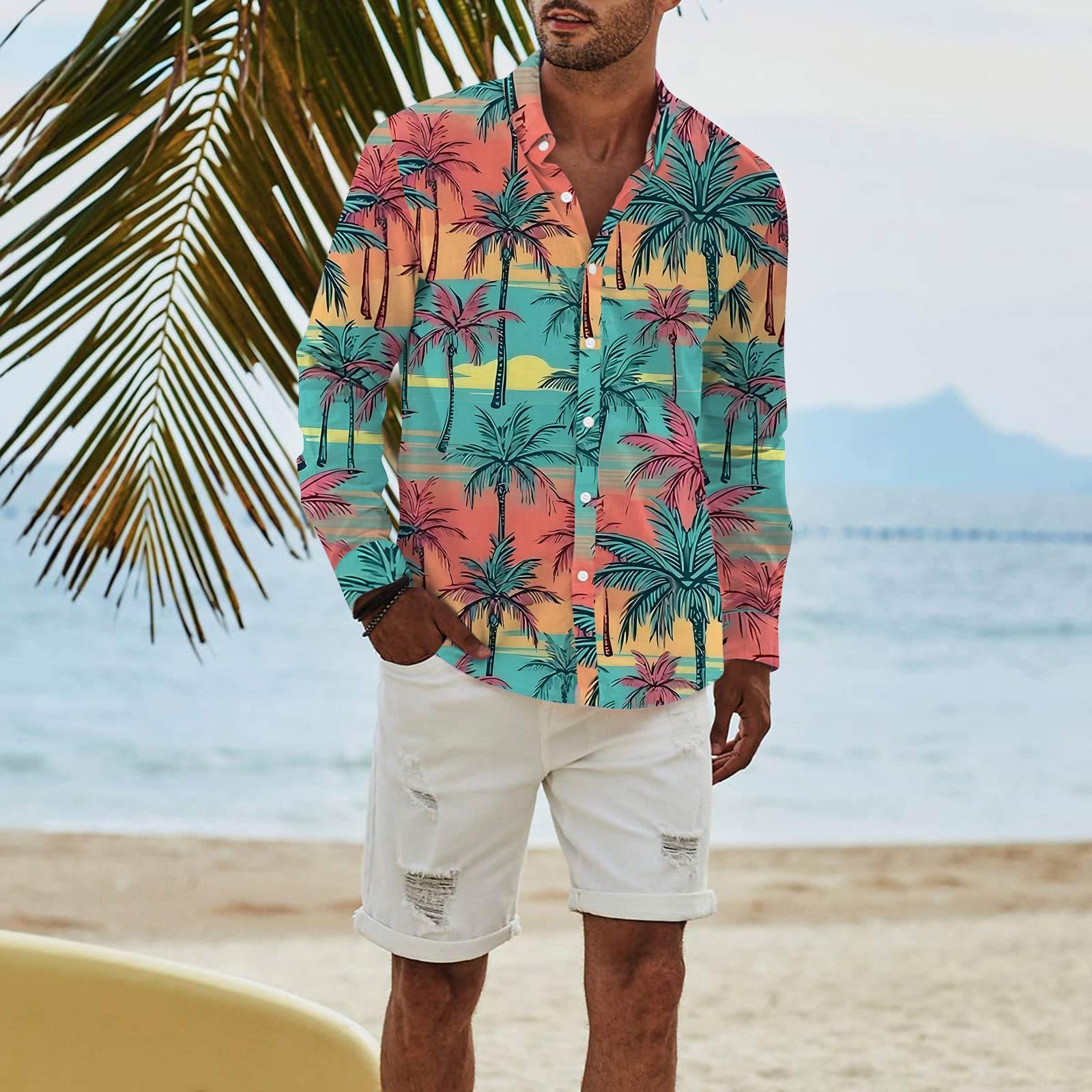 

Мужская модная повседневная футболка с длинным рукавом и принтом на пуговицах, рубашка обычного кроя XXXL