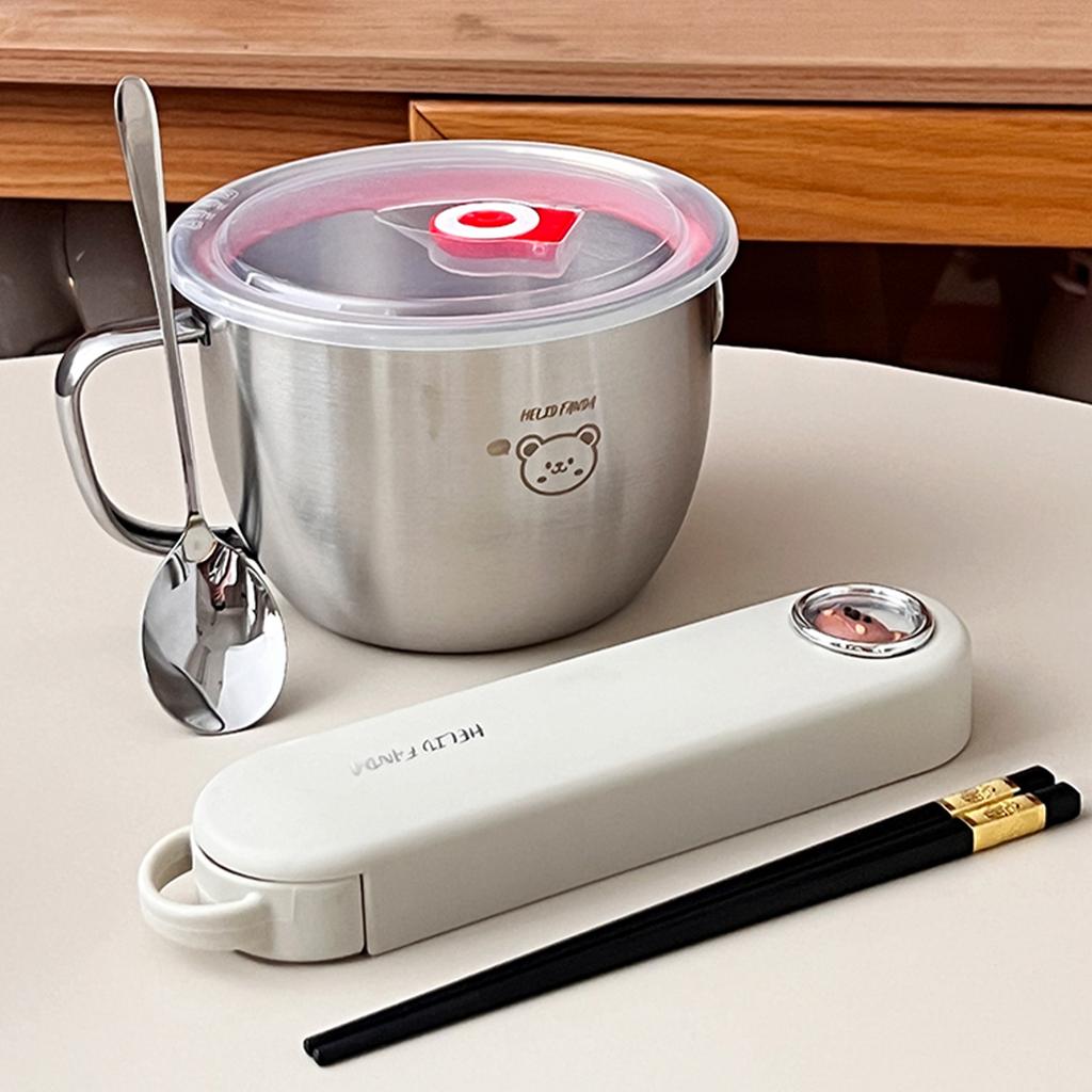 1200ML 304 Stainless Steel Instant Noodles Bowl Large Capacity Lunch Box Ramen Bowl Portable Food Container With Lid