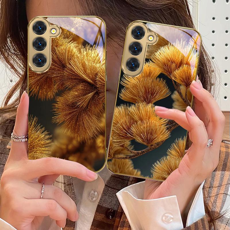Sens Artistique Aiguille d'Or Pour Samsung Galaxy S26 S20 FE S21 S22 S23 Plus S24 Ultra 25Ultra S21+ S9 S22 S8 Coque de téléphone en verre doré