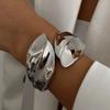 IngeSight.Z Exaggerated Irregular Heavy Metal Wide Bangle for Women Personality Trend Leaves Opening Bracelet Punk Party Jewelry