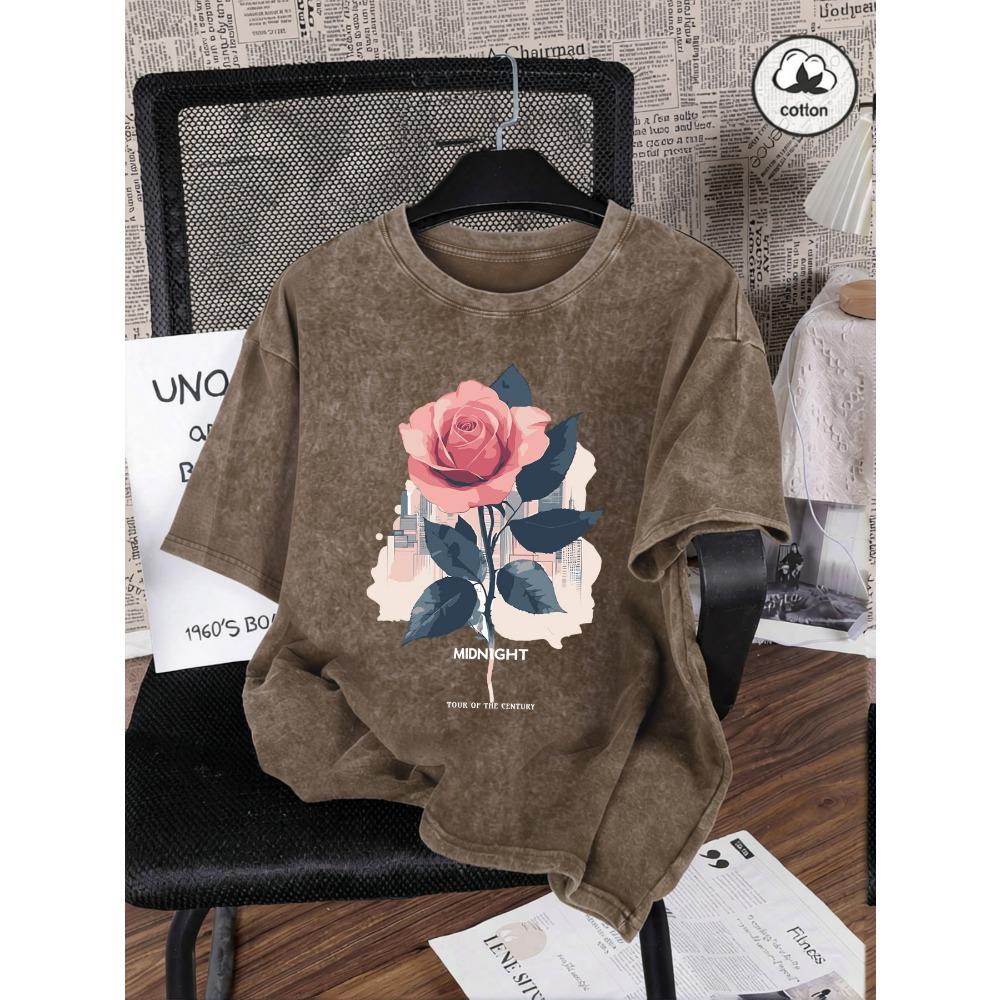 Midnight Rose Tour Of The Century Print Washed T-Shirt Woman Cotton T Shirt Sport Summer Clothes Jogging Loose Short Sleeve