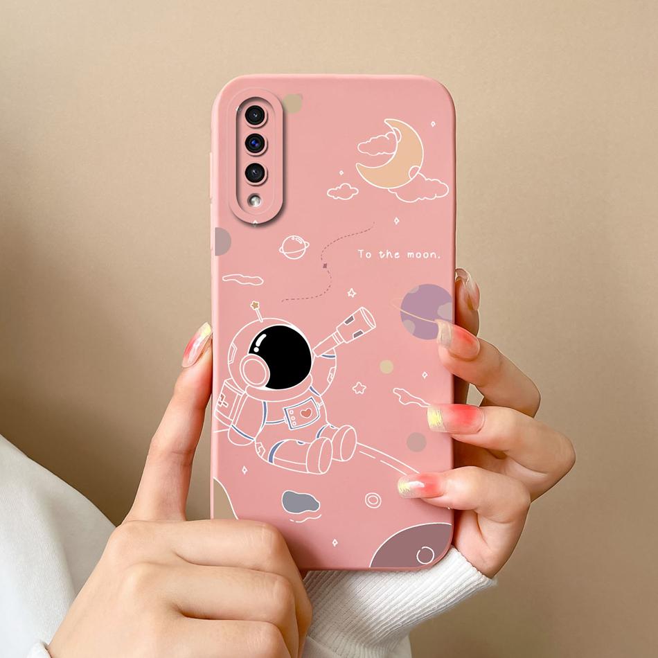 Case For Samsung A50 A50S Cute Astronaut Camera Lens Protection Soft Liquid Silicone Back Cover For Samsung Galaxy A 50 50S Capa