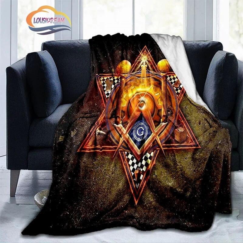 Print Freemasonry Flannel Blanket Masonic Air Conditioning Sofa  Portable Travel Camping   Suitable for All Season