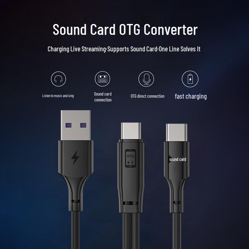 OTG Adapter Cable: Type-C to USB Live Sound Card with Dual C Charging