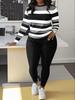 Women's Two-Piece Letter Print Striped Set: Casual Long-Sleeve T-Shirt & Sweatpants/Leggings