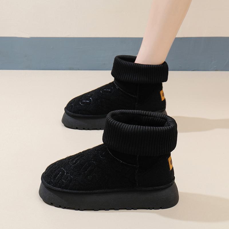 Fashion Shoes for Women 2024 New High Quality Slip On Mid-Calf Warm Women's Boots Solid Color Round Toe Flock Low-heeled