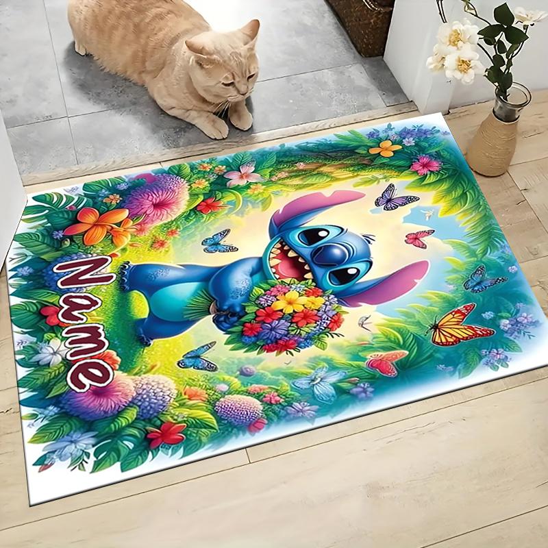 Custom Name Stitch's Sweet Delight Carpet Rug Customizable Soft Washable Anti-Slip Home Living Room Sofa Mats Personalized Rug. 0909366