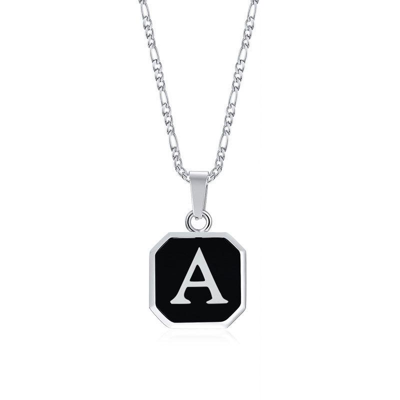 Square A-Z Initial Letters Necklaces for Men Boys,Stainless Steel Geometric Pendant with Box Rope Chain Collar,Gift Jewelry