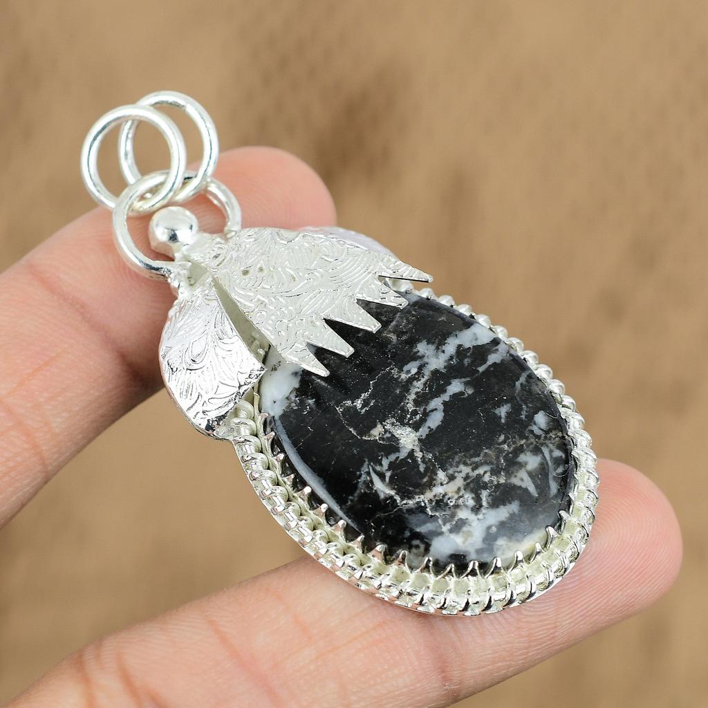 Anniversary Gift For Her Natural Zebra Jasper Gemstone Pendant 925 Silver