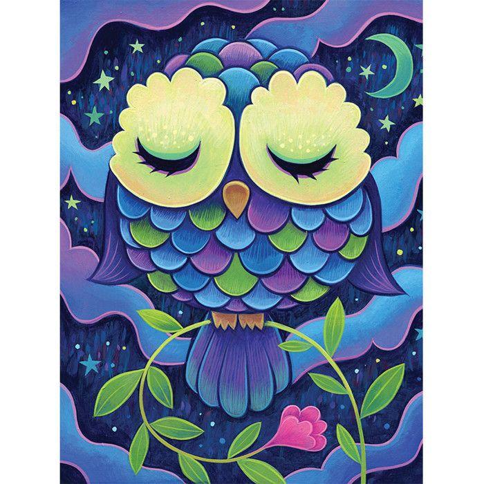 Kit de diamond painting - Modèle hibou - Midnight owl - 40x30cm