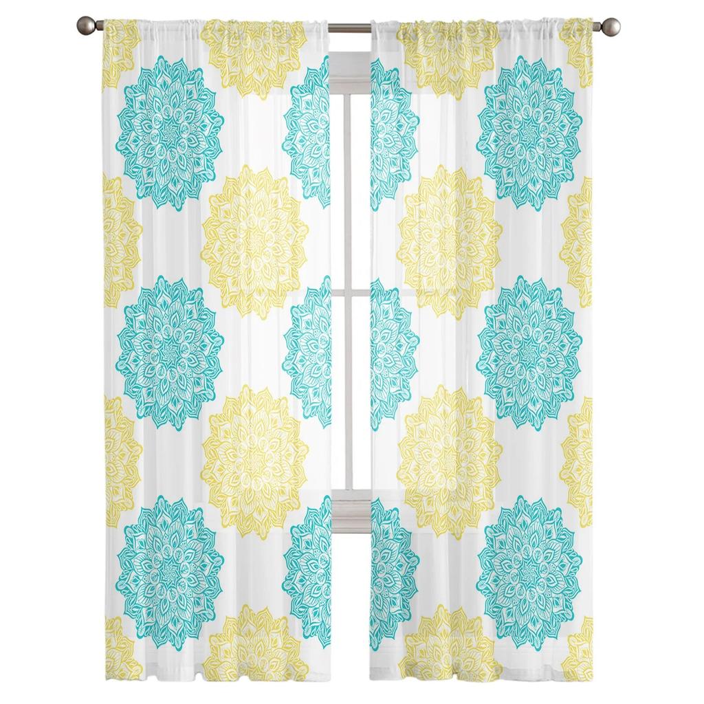 Tekstura wzoru mandali Domowe tiulowe zasłony do sypialni Salon Prześwitujące zasłony z nadrukiem na balkon Letni wystrój domu