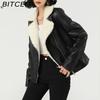 BITCED Fashion Leather Jacket with Fleece Lining, Thickened Winter Coat, Women's Leather Jacket, Short Leather Jacket