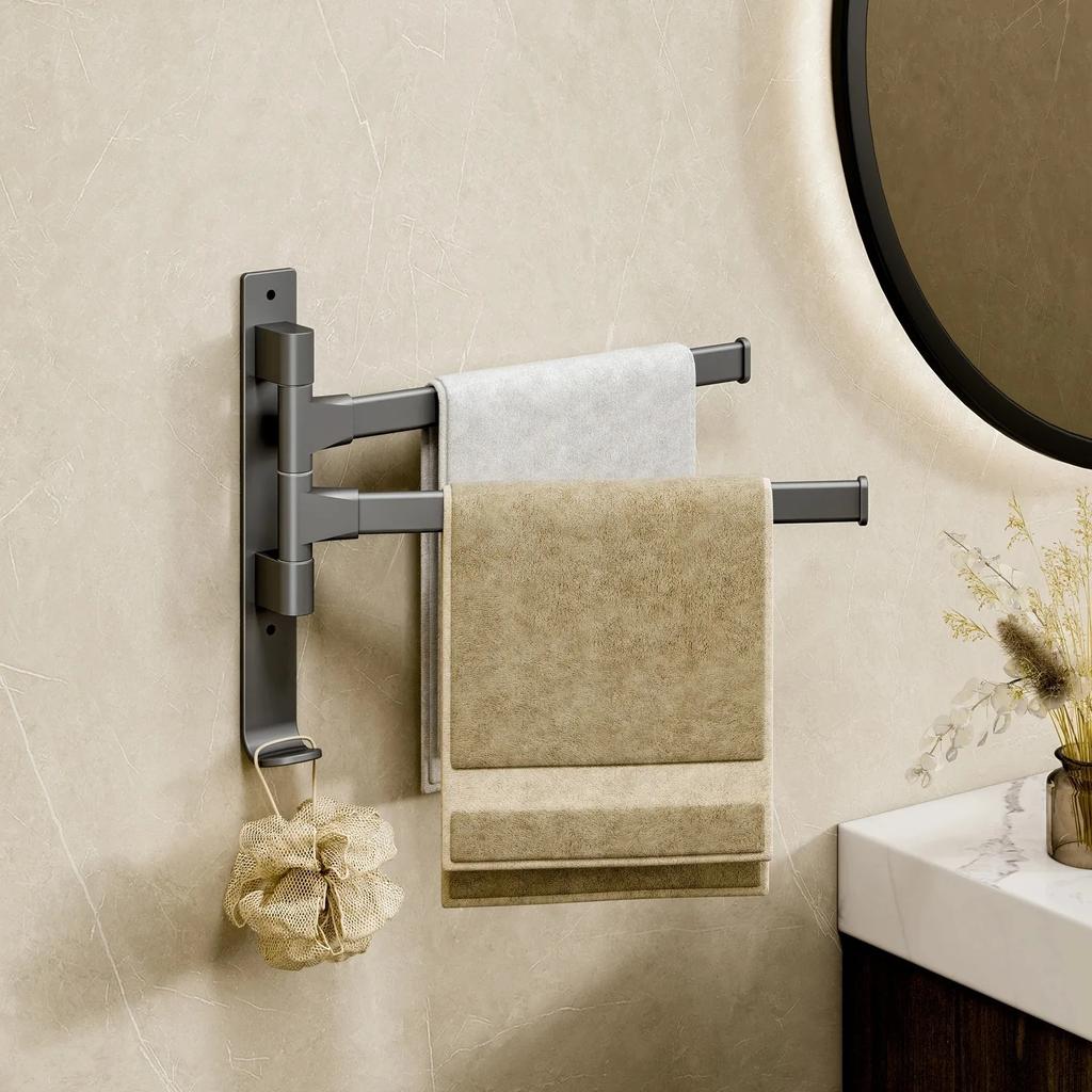 Multifunctional Rotatable 180°  Towel Holder Space Aluminum Shower Room Towel Hanger Storage Organizer For Bathroom Accessories