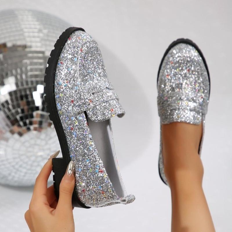 Fashion Fashion Women New Fashion Gold Silver Loafers Women Pointed Charm Sequin Casual Shoes Wedding Dress Homecoming Footwear Shoes