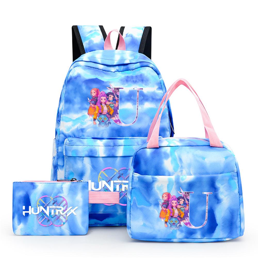 3Pcs/set Cartoon 26 English Letter Printed Backpack with Lunch Bag Pengcil Case for Teenager Girl Boy Bookbag Large Capacity Travel Bag Kid Gift