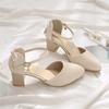 High-heeled Baotou Shoes Thick Heel New Summer Sub One-button Sandals Pointed Middle Heel Single Shoes