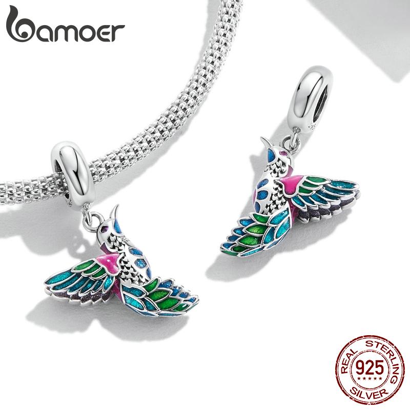 BAMOER Authentic 925 Sterling Silver Kingfisher Pendant Fit Women Original Bracelet or Bangle Fine Jewelry Gift