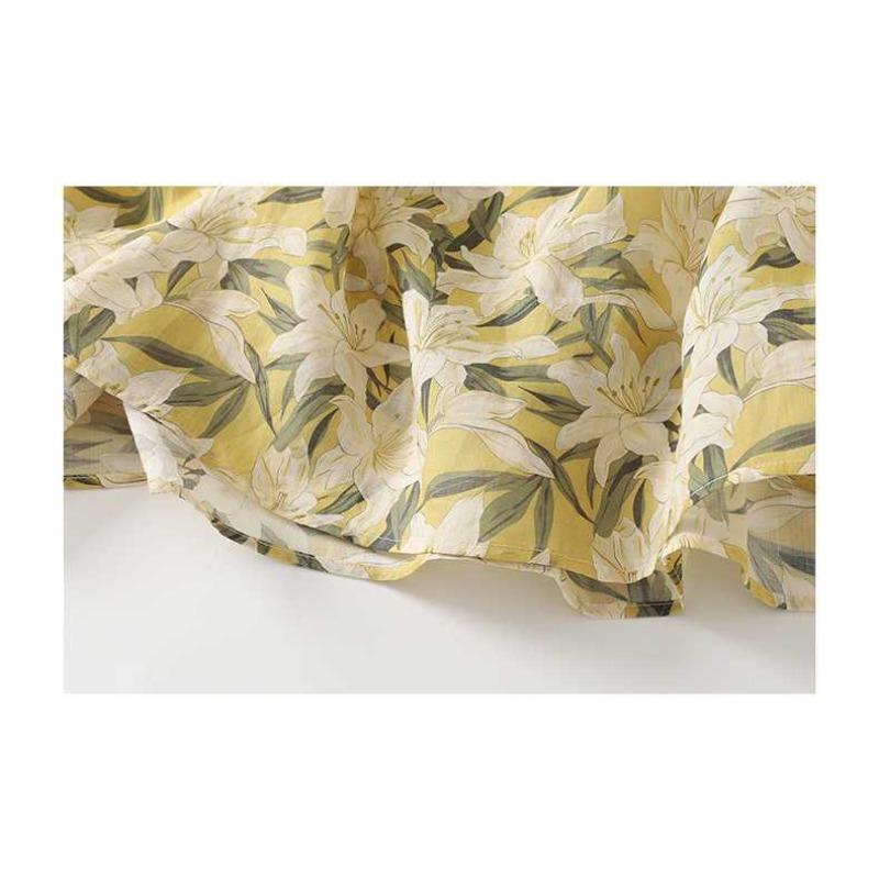 Spring and Summer Cotton and Linen Printed Dress