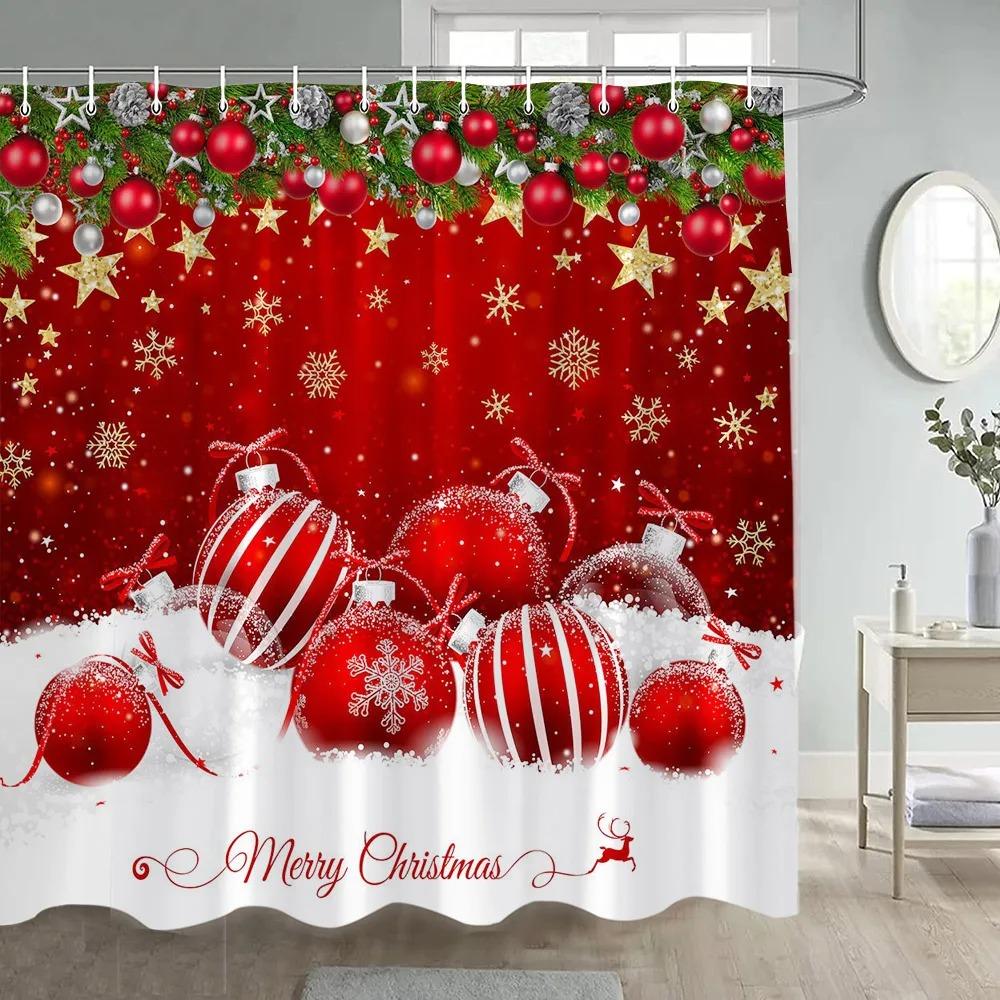 Christmas Winter Snowman Cardinal Holly Funny Cute Red White Shower Curtain Polyester Machine Washable for Xmas Bathroom
