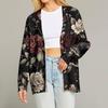 Women's Fashion Long Sleeve Print V-Neck Button Loose Cardigan Top