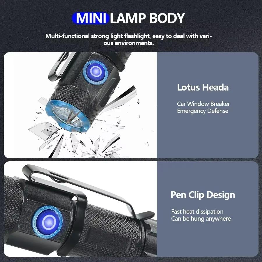 Ultra Bright Mini P50 LED Flashlight Outdoor Hat Clip Torch USB C Rechargeable with Tail Magnet Camping Hunting Emergency Lamp