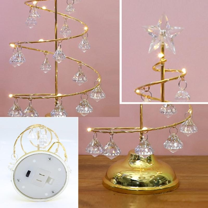 Crystal Star Iron Christmas Tree with LED Light Small XmasTree Table Lamp Christmas Decorations for Home Party New Year