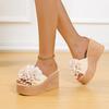 Fashion Women Mule Clogs 90mm Heels Wedge Sandals Female Flower Appliquere Platform Slide Slippers