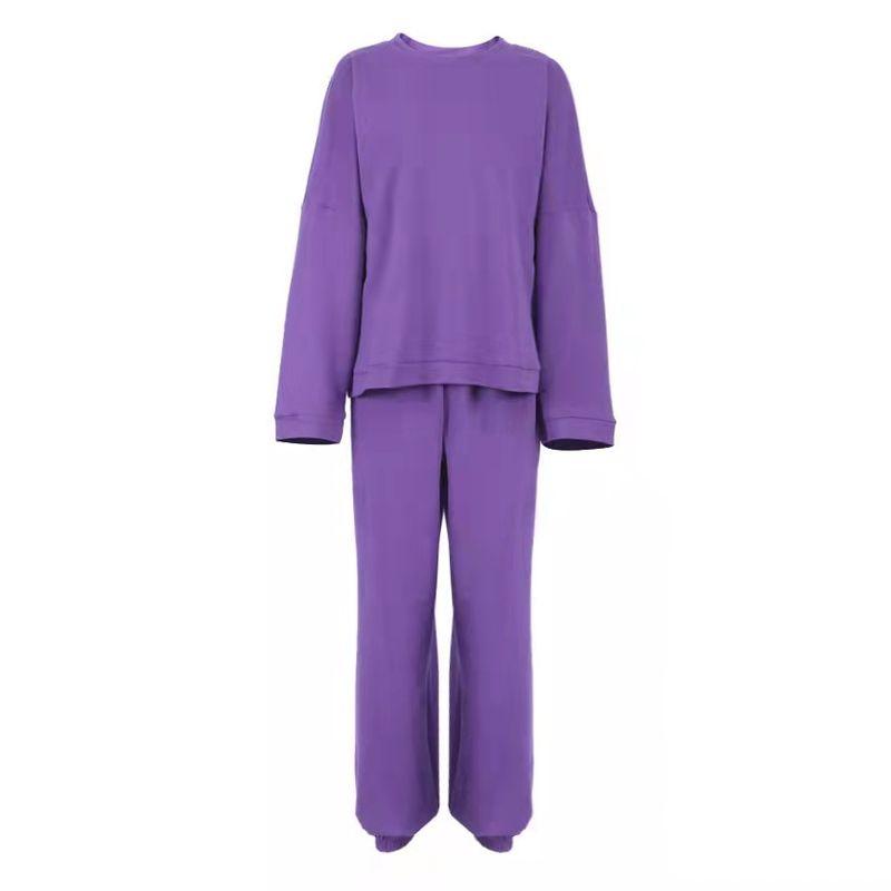 

European and American Longsleeved Top+long Pants Ripped Suit Purple M