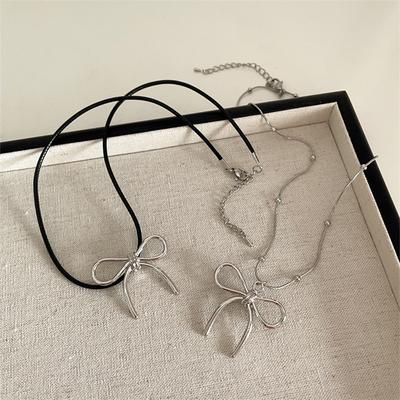 Sweet Cute Bowknot Pendant Rope Chain Necklace For Women Girl Choker Necklace Cool Y2K Aesthetic Jewelry Gift