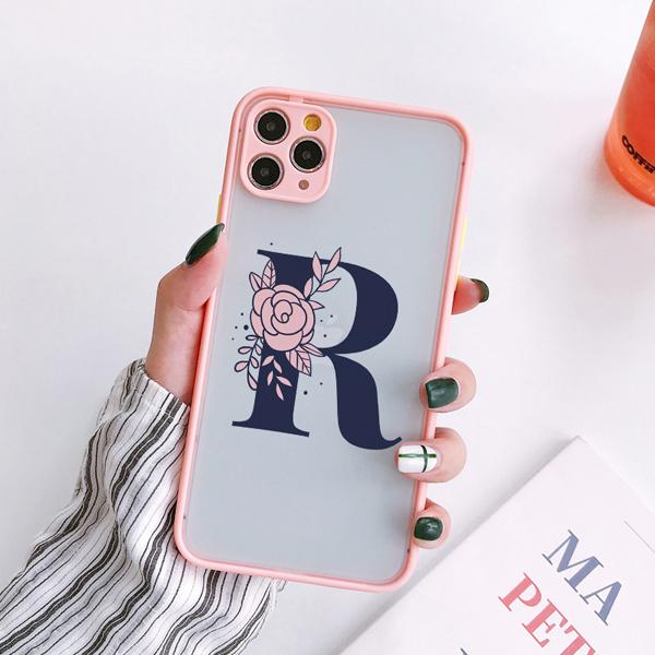 

Pink Flowers Initial Letter A To Z Phone Case for iphone XS X XR 7 8 Plus 15 14 Pro Max 11 12 13 Pro Max Mini Shockproof Cover iphone11