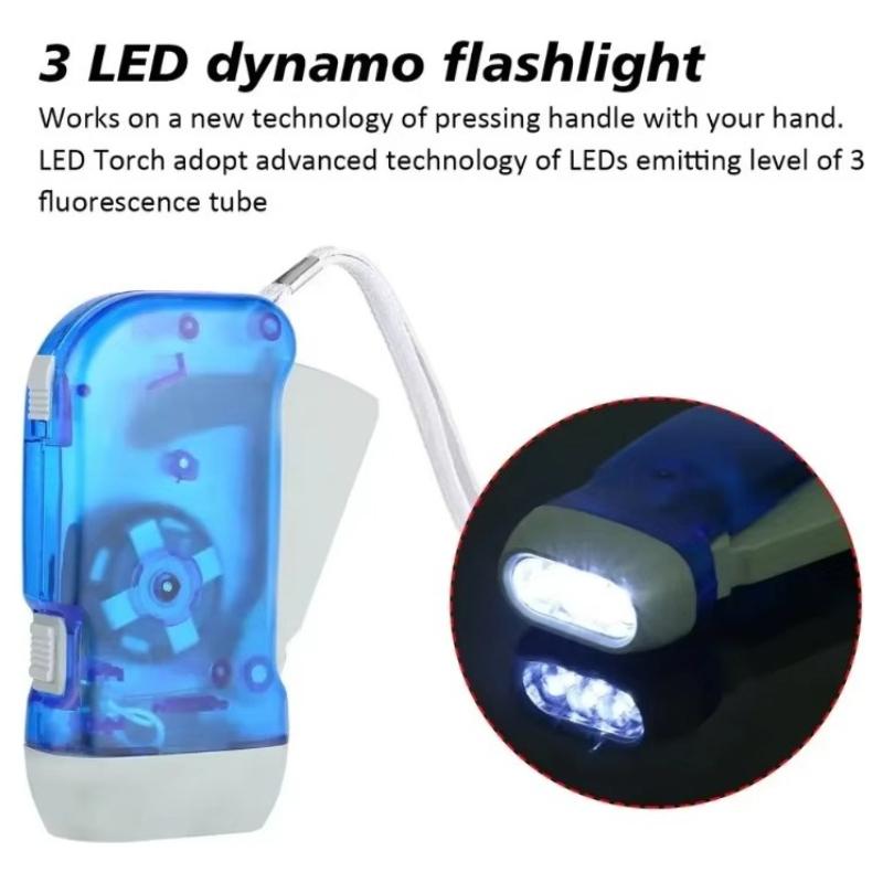 3 LED Dynamo Wind Up Flashlight Hand-pressing Crank NR No Battery Torch Camping Lamp Light for Outdoor Home Blue
