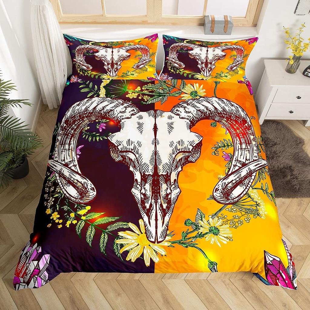 Zestaw poszwy na kołdrę Czaszka Owcy Rozmiar King Queen Zestaw pościeli Pióro Łapacz Snów Mikrofibra Fioletowy Fale Morskie Łódź Pokrowiec na kołdrę