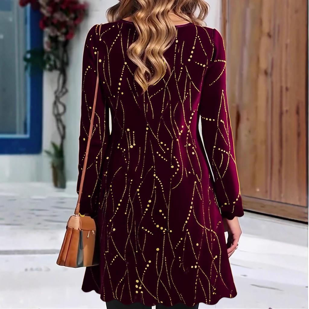 Women's Plus Size Christmas Print Long Sleeve Mid-Length Dress - Autumn/Winter Casual Fashion