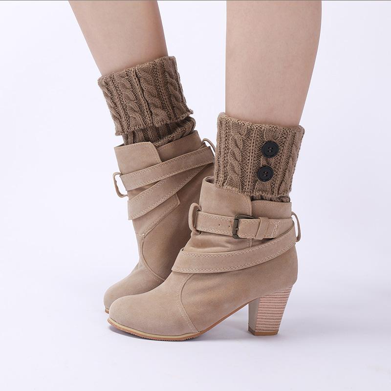Women Autumn and Winter Knitting Twists Button Short Leg Protectors Knee Protectors New Wool Warm Boots Foot Covers