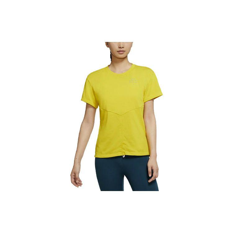 Nike Dri-FIT Run Division Reflective Logo Print Sports Running Short Sleeve T-Shirt Women Tops Yellow DD5316-733