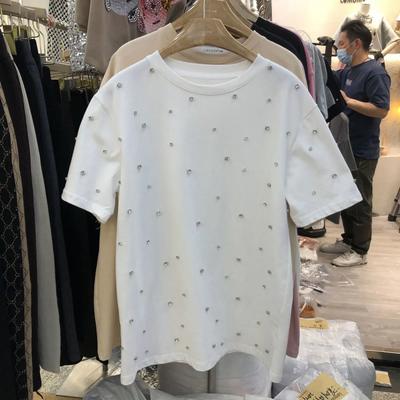 Top da donna a maniche corte per la primavera/estate: T-shirt Elegante, Vestibilità Larga, Snellente, Monocolore, Giovanile