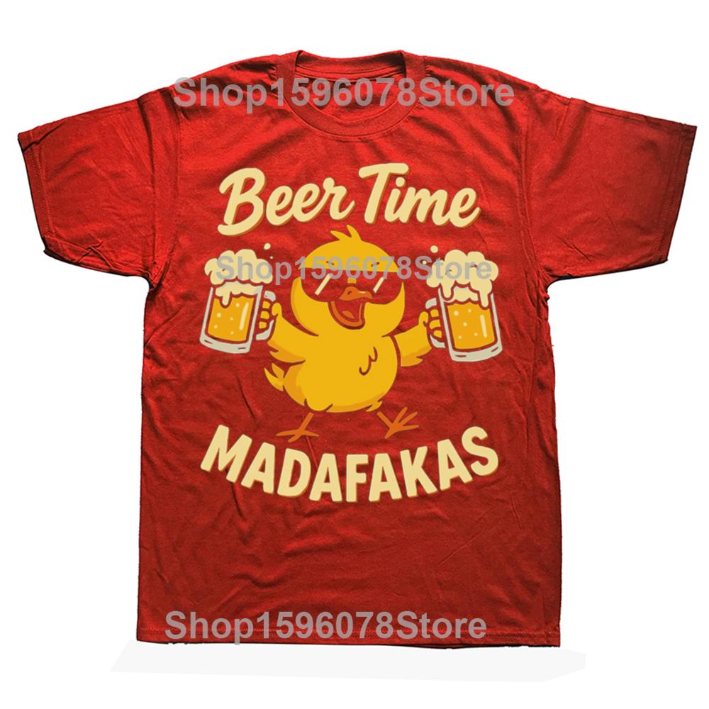 Bierzeit Madafakas T-Shirt Retro Trinkende Bierliebhaber Grafik T-Shirts EU Größe 100% Baumwolle Weich Unisex Sommer T-Shirt Tops