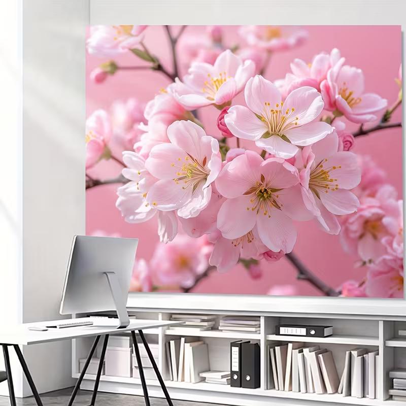 2D Snívavá Ružová Čerešňový Kvet Makro Fotografia Gobelín