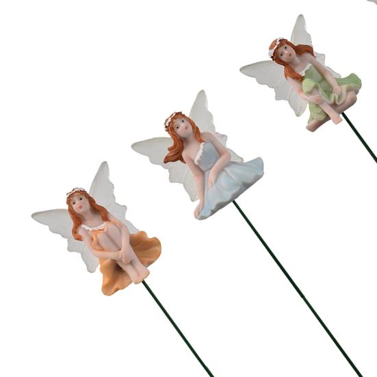 4 Pcs Fairy Garden Stake, Outdoor Resin Angel Figurine with Delicate Wings & Colorful Dress, Rust-Proof Metal Stake for Plant Pots,
