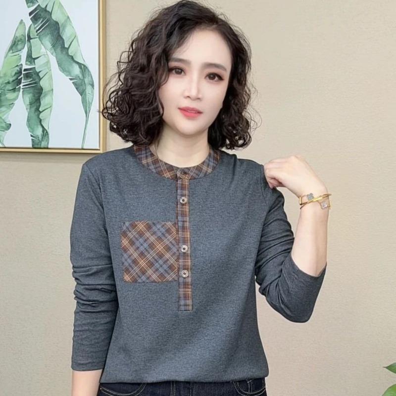 

Spring Solid Color Casual Shirt for Women Fashionable Versatile and Temperament Age-reducing Bottoming Shirt L сірий колір
