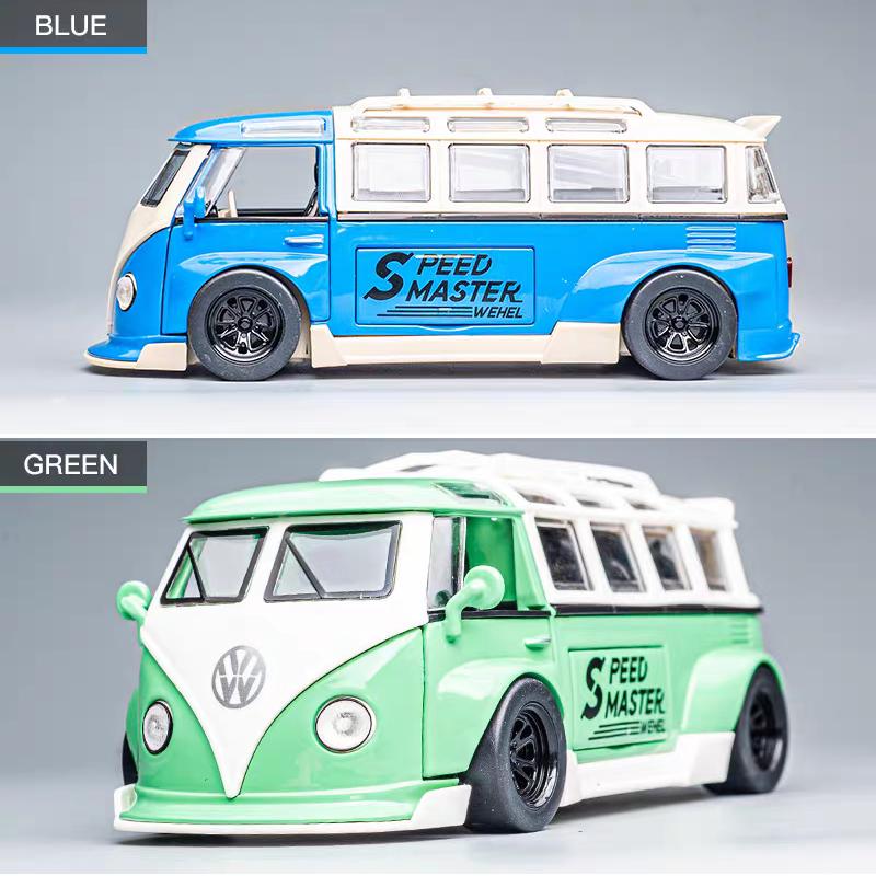 DDM Volkswagen T1 Transporter Bus Modified Simulation Diecast & Toy Vehicles Sounds & Light Pull Back Car 1:32 Alloy Model