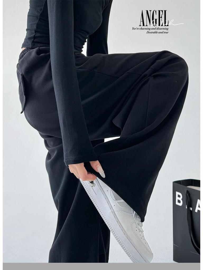 Unisex Gray American-Style Sweatpants: High-Waisted, Straight-Leg, Loose-Fit, Casual, Cargo, Perfect for Spring, Autumn, and Winter.
