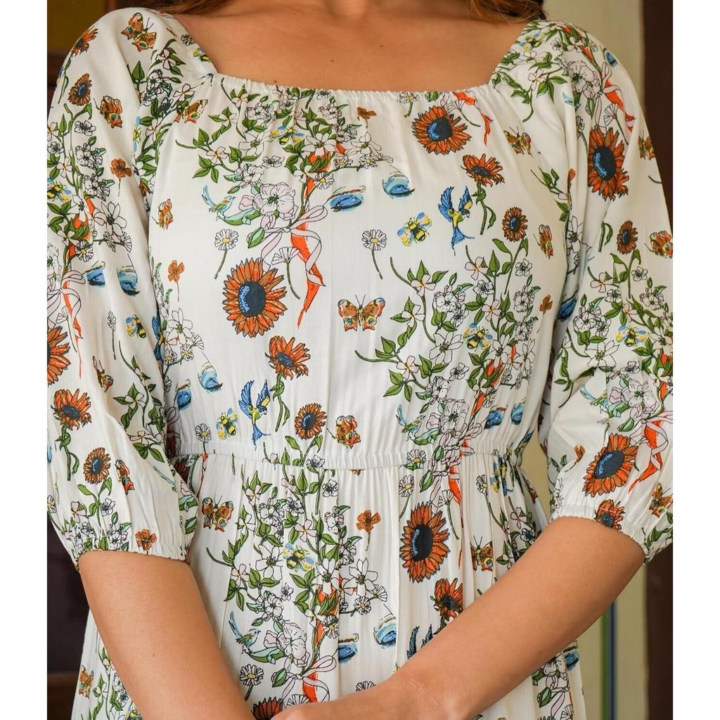 Women's Rayon Floral Printed Tiered Style Maxi Dress Top Tunic Party Wear Kurta VF-504