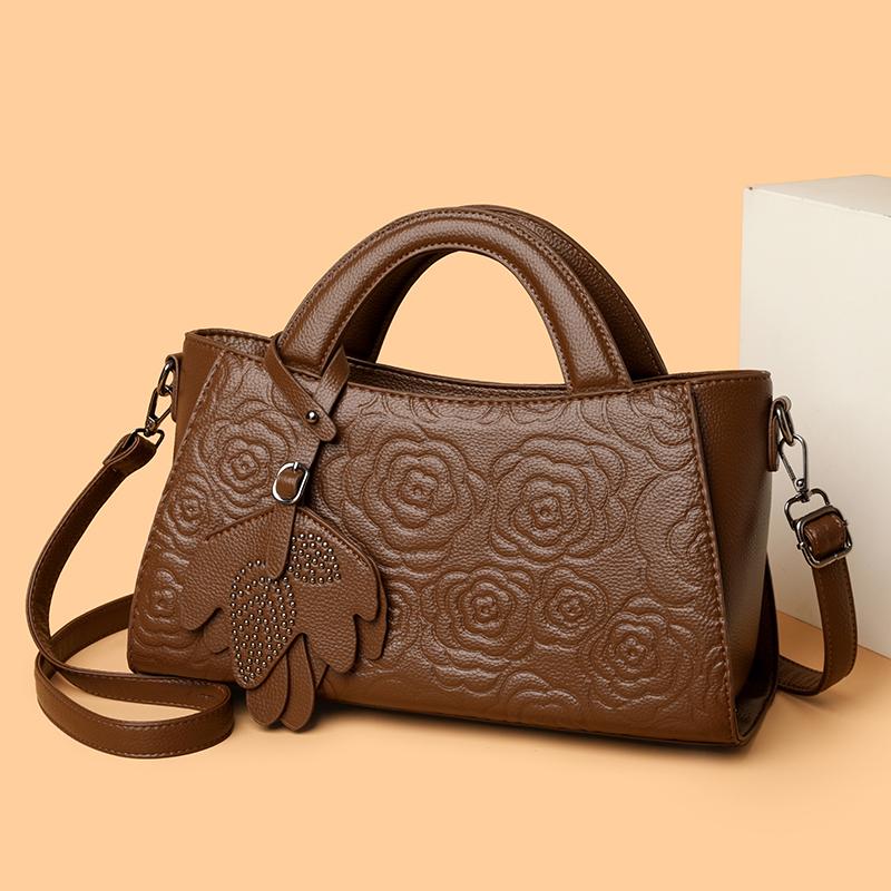 Elegant Embossed Flower Design Faux Leather Tote Bag with Adjustable Shoulder Strap