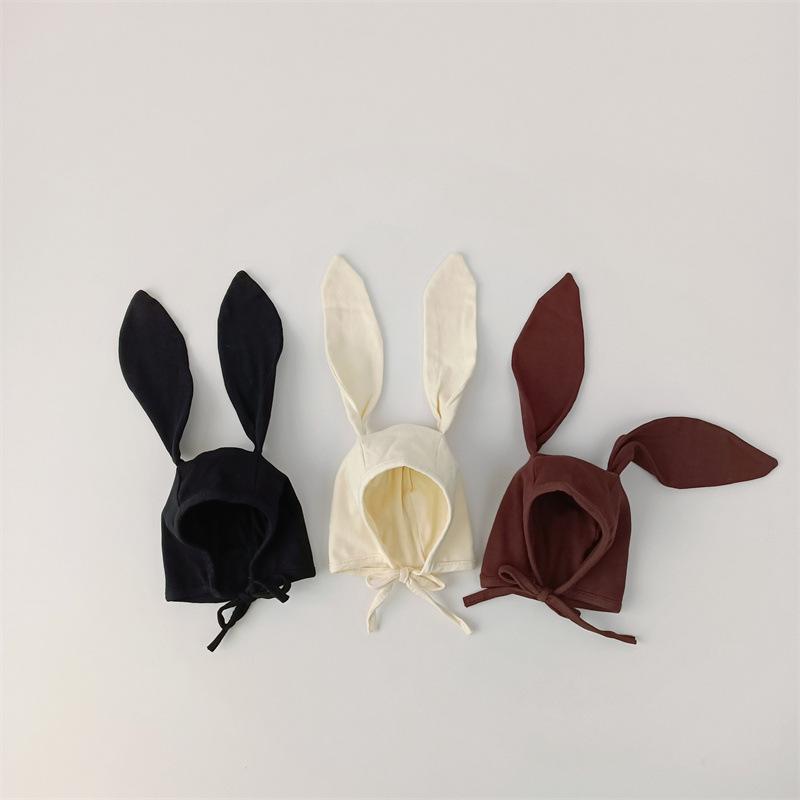 Korean Cute Cartoon Bunny Bear Ear Newborn Hat Beanie Spring Autumn Toddler Cap Turban with Strap for Infant Baby Boys Girls